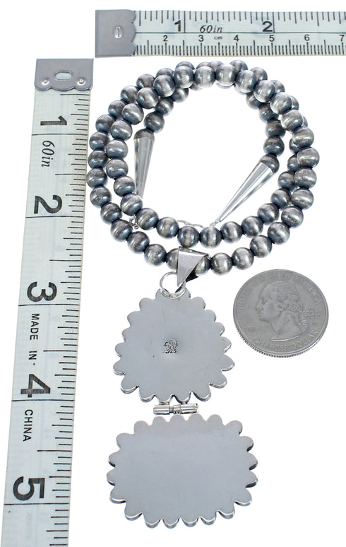 Old Pawn Sterling Silver Turquoise Navajo Bead Necklace KX121316